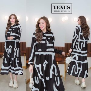 VENUS CHINESE COLLAR MAXI DRESS WITH GRAPHIC PRINT