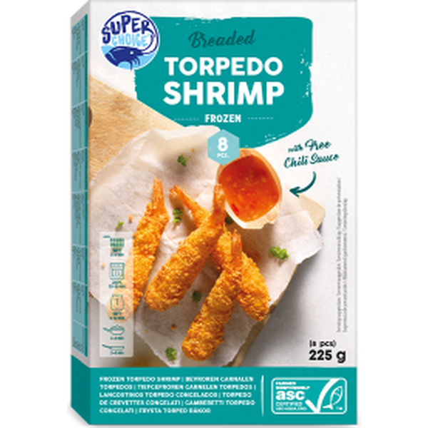 SUPER CHOICE BREADED TORPEDO SHRIMPS 225g