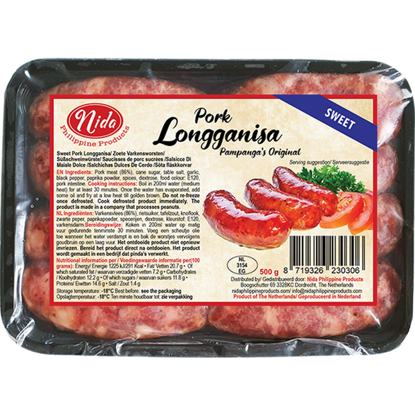 Nida Deep-frozen & Raw Sweet Pork Longganisa ( Hamonado ) 500g