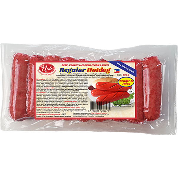 Nida Deep-frozen & cooked Regular Hotdog (Pork&Beef) 500g